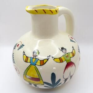 Vitg Hand Painted Folk Art Pottery Pitcher Dancing Couple Water Jug Cottagecore